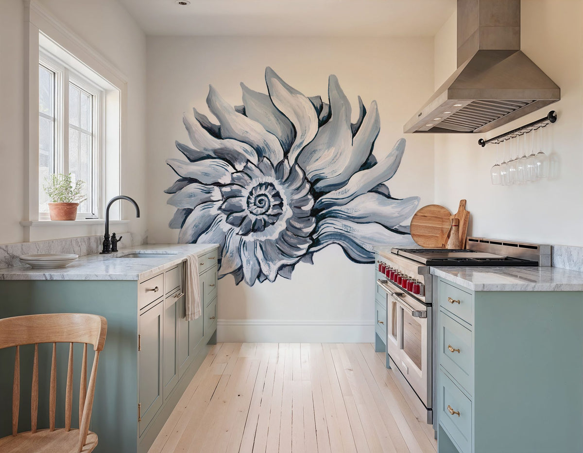 Coastal Imperial Shell Navy Mural Wallpaper - room preview 02