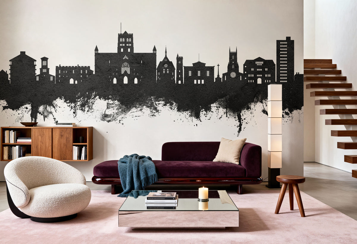 St Albans England Skyline Black & White Mural Wallpaper - room preview 02