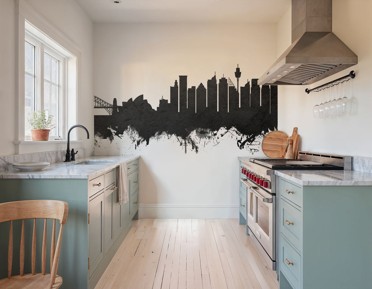 Sydney Australia Skyline Black & White Mural Wallpaper - room preview 02