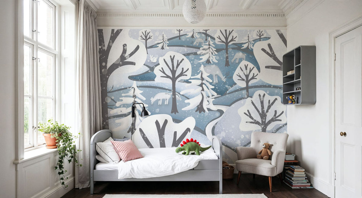 Frozen Forest, Ice Blue Mural Wallpaper - room preview 02