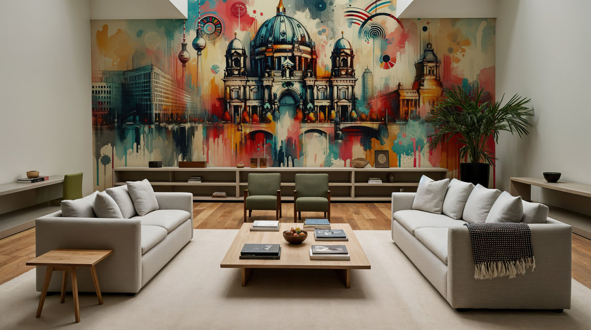 Watercolor Skyline Berlin Mural Wallpaper - room preview 02