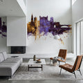 Nottingham England Skyline Purple & Gold Mural Wallpaper - room preview 02