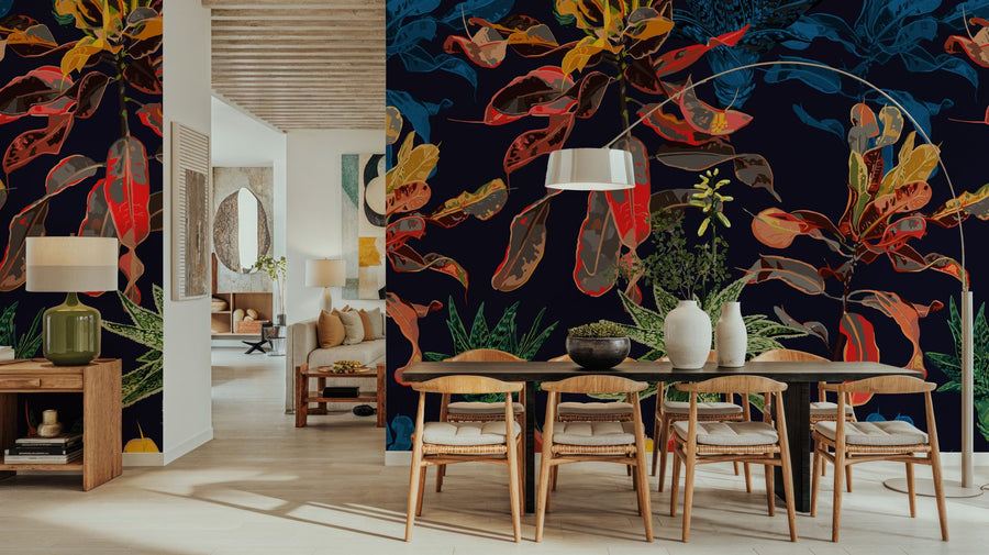 Jungle Wallpaper Mural – Rainforest Wall Mural – Exotic Plants Bloom