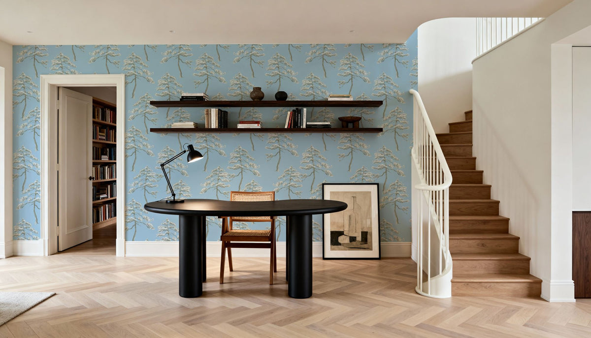 Forest Trees, Ice Blue Mural Wallpaper - room preview 02
