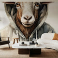 Watercolor Cartoon Goat in a Hoodie Mural Wallpaper - room preview 02