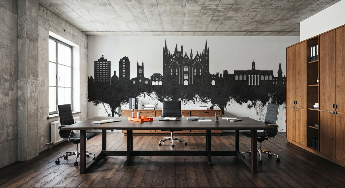 Peterborough England Skyline Black & White Mural Wallpaper - room preview 02