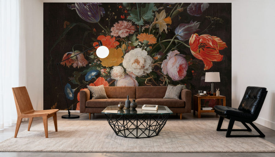 Floral Wallpaper Mural – Flower Wallpaper – Still Life with Flowers and a Watch
