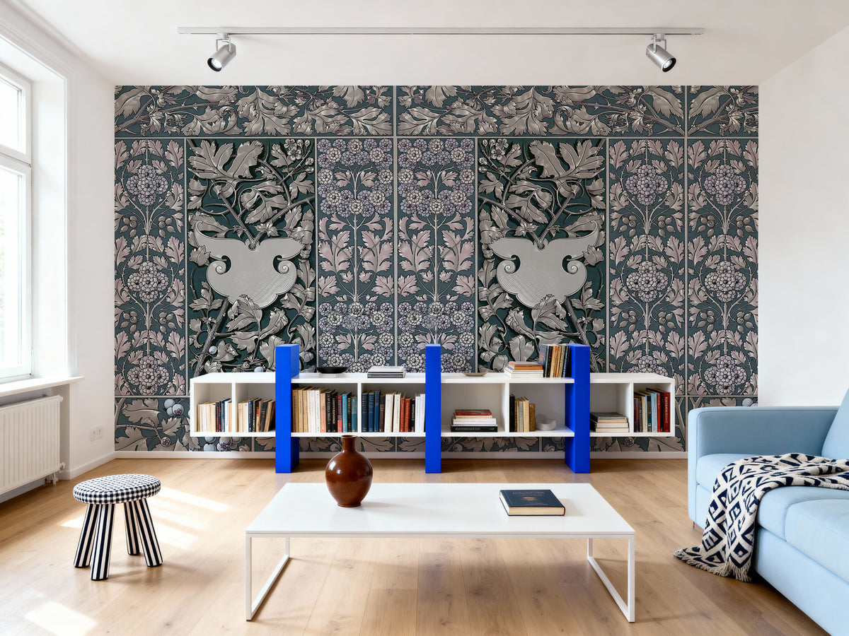 Flowers and Berries Mural Wallpaper - Neutral Tone - room preview 02