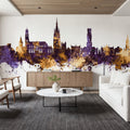 Bruges Belgium Skyline Purple & Gold Mural Wallpaper - room preview 02