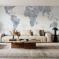 World Map Atlas Blue Mural Wallpaper - room preview 02