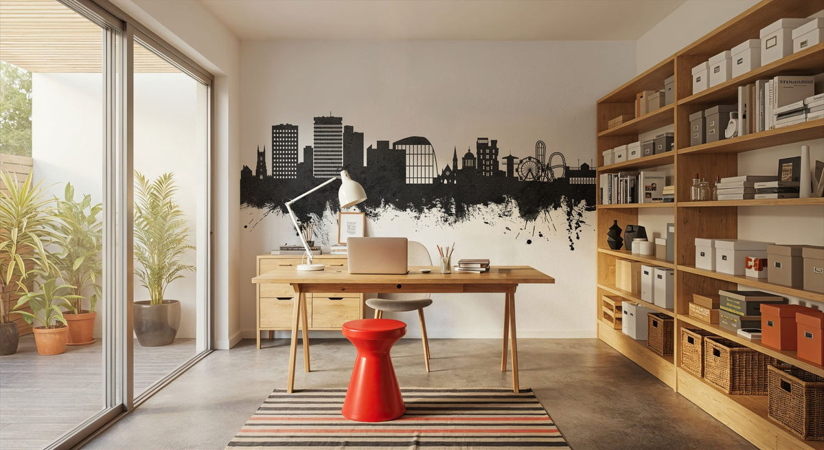 Southend-on-Sea England Skyline Black & White Mural Wallpaper - room preview 02