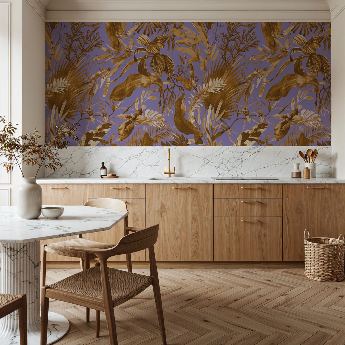 Bright Purple Leaves Mural Wallpaper - room preview 02