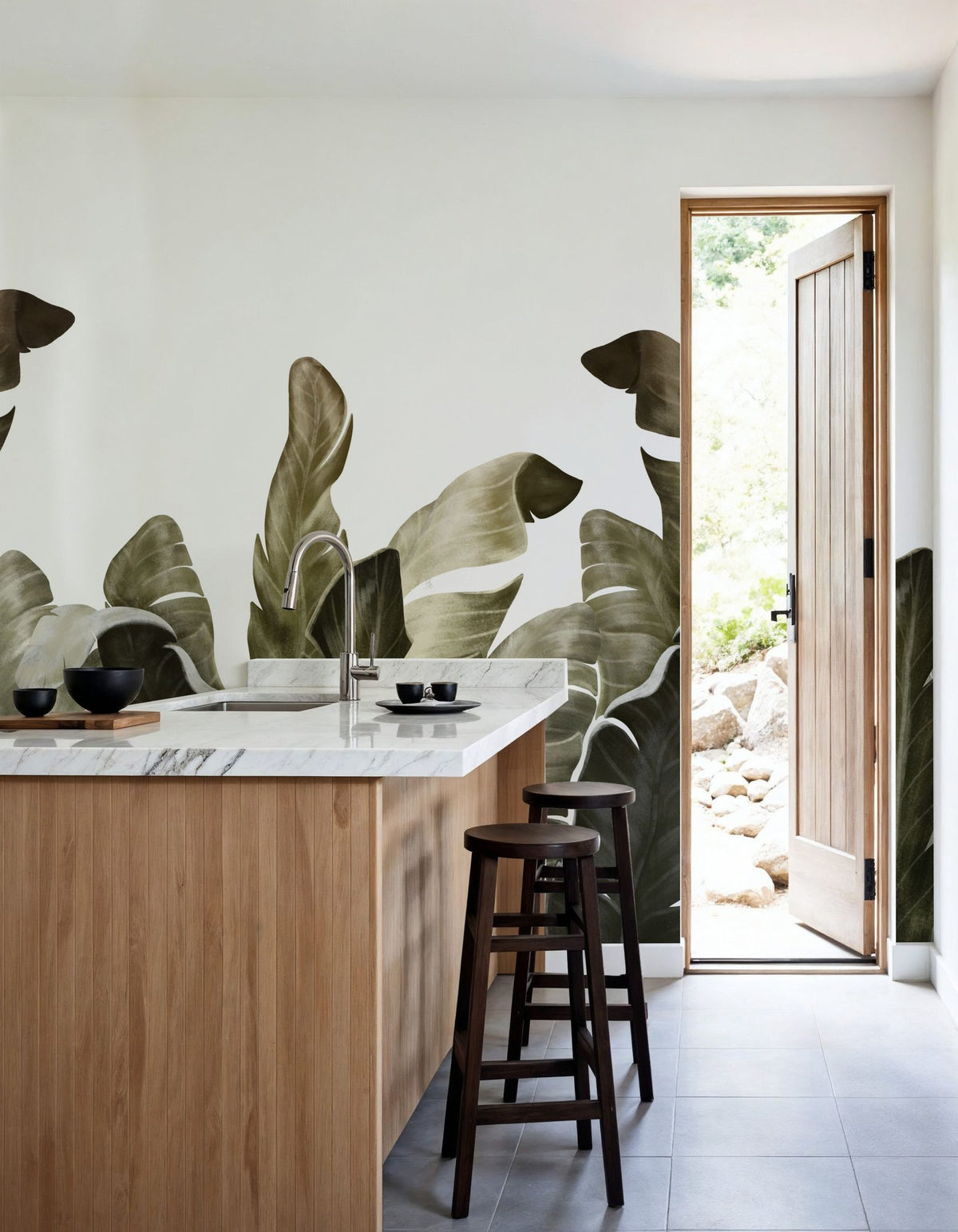 Leaves in Que Mural Wallpaper - Neutral Tone - room preview 02