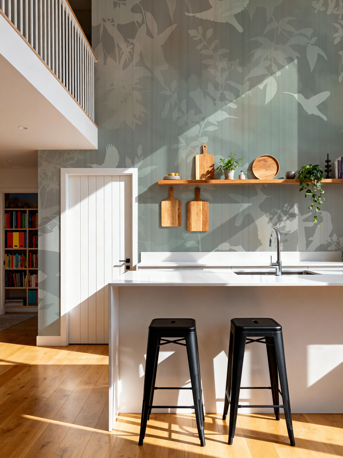 Birds in the Fog Green Mural Wallpaper - room preview 02