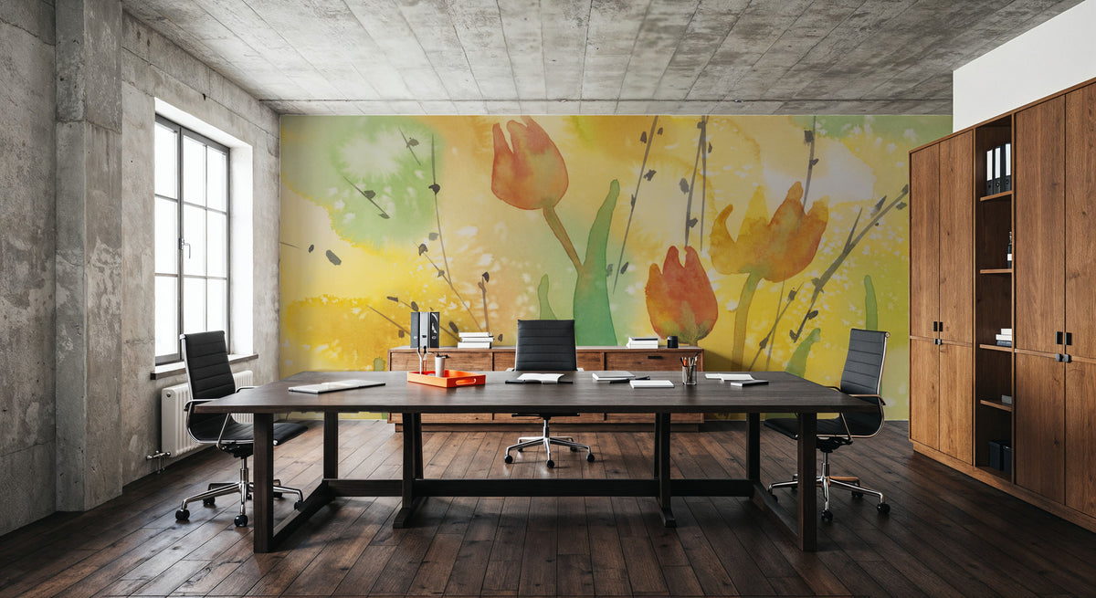 Watercolor Tulip Dream Mural Wallpaper - room preview 02
