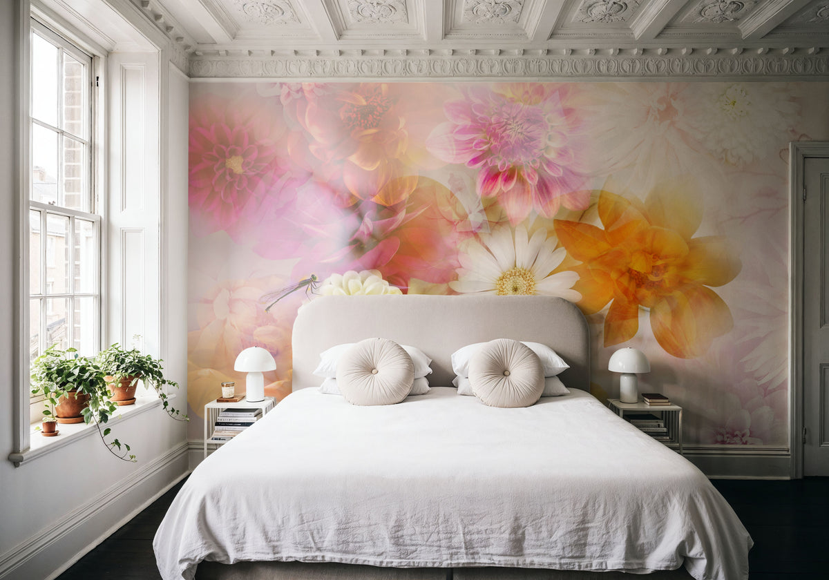 Ethereal Dahlias Mural Wallpaper - room preview 02