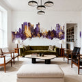 Sharjah Skyline Purple & Gold Mural Wallpaper - room preview 02