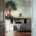 Cycling Towards Twilight Mural Wallpaper - room preview 02