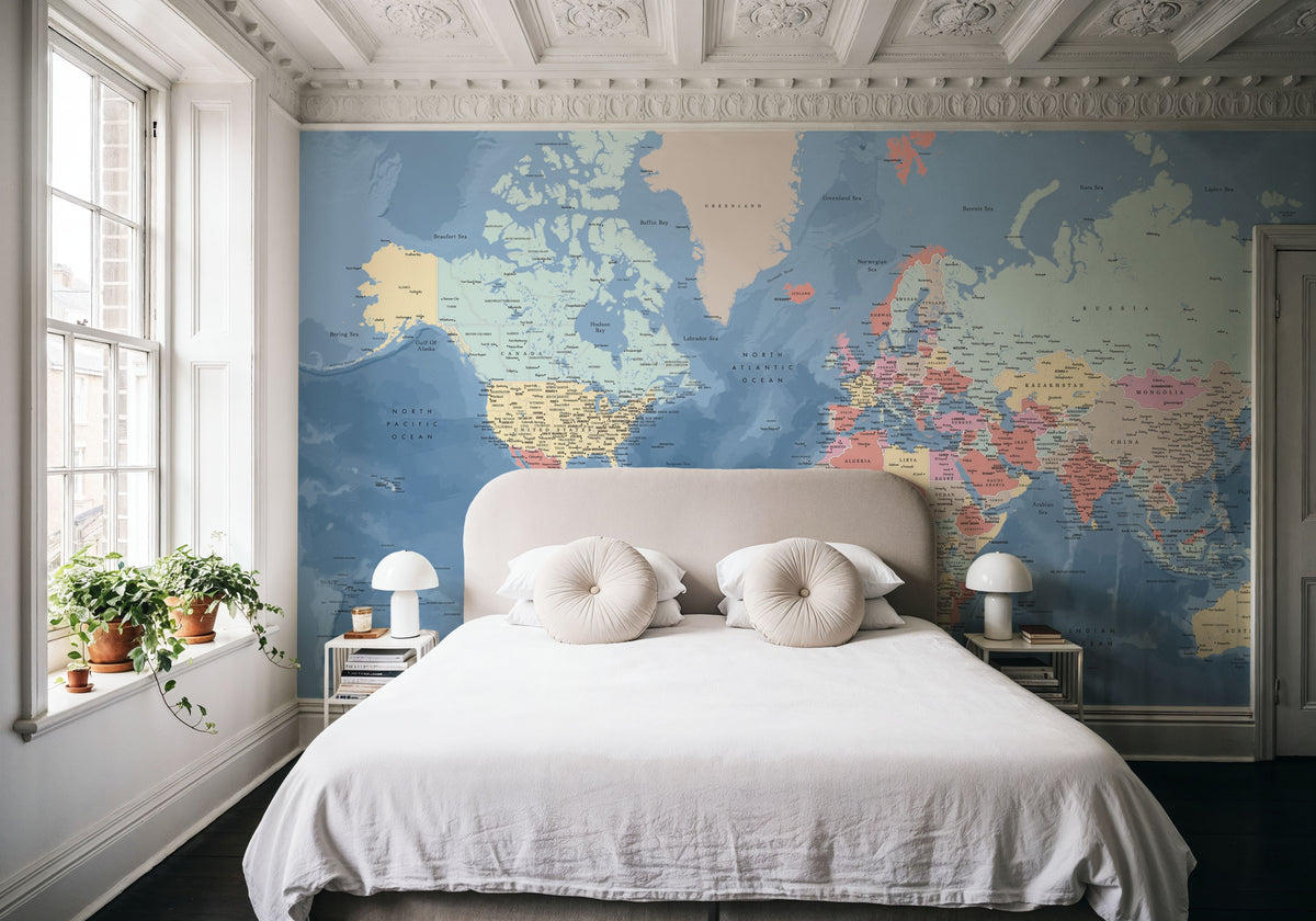 World Map Cities - Vickie Mural Wallpaper - room preview 02