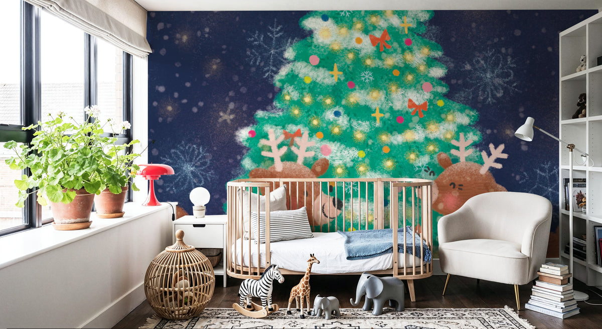 Christmas Reindeer Mural Wallpaper - room preview 02