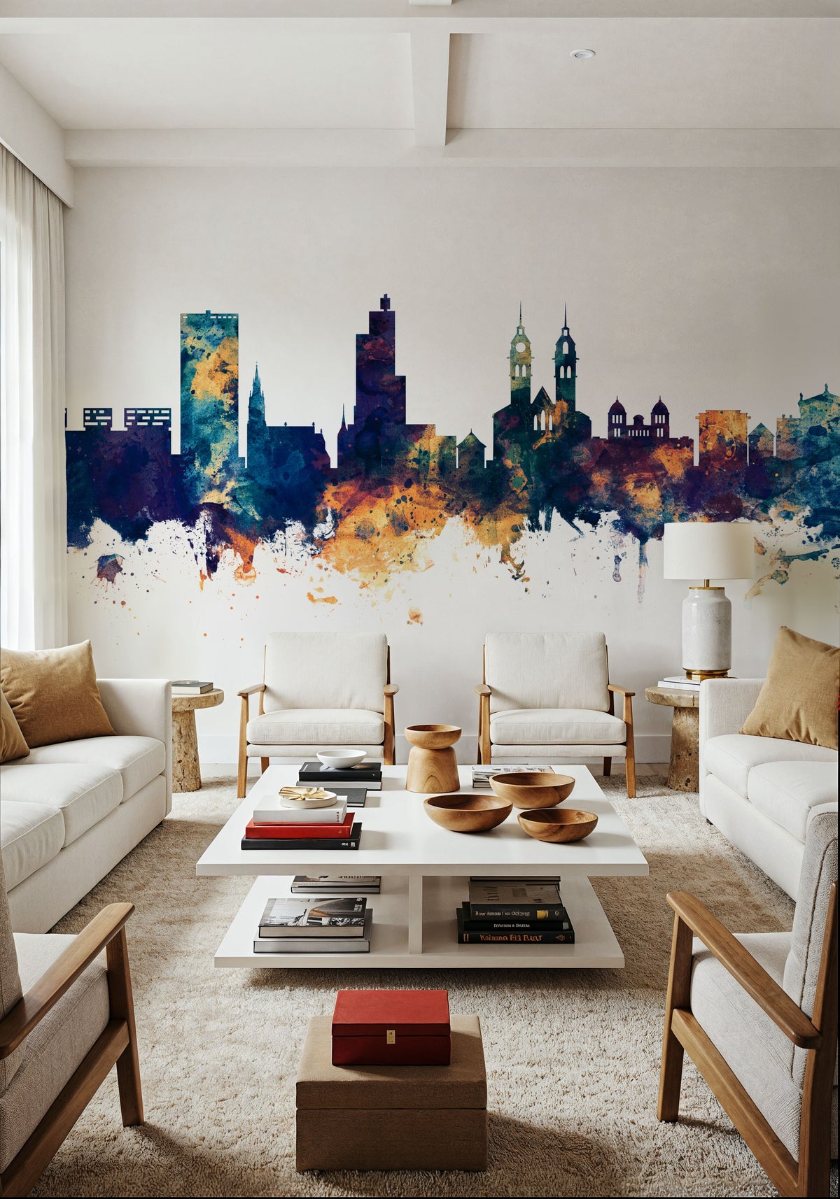 Wintherthur Switzerland Skyline Blue & Bronze Mural Wallpaper - room preview 02