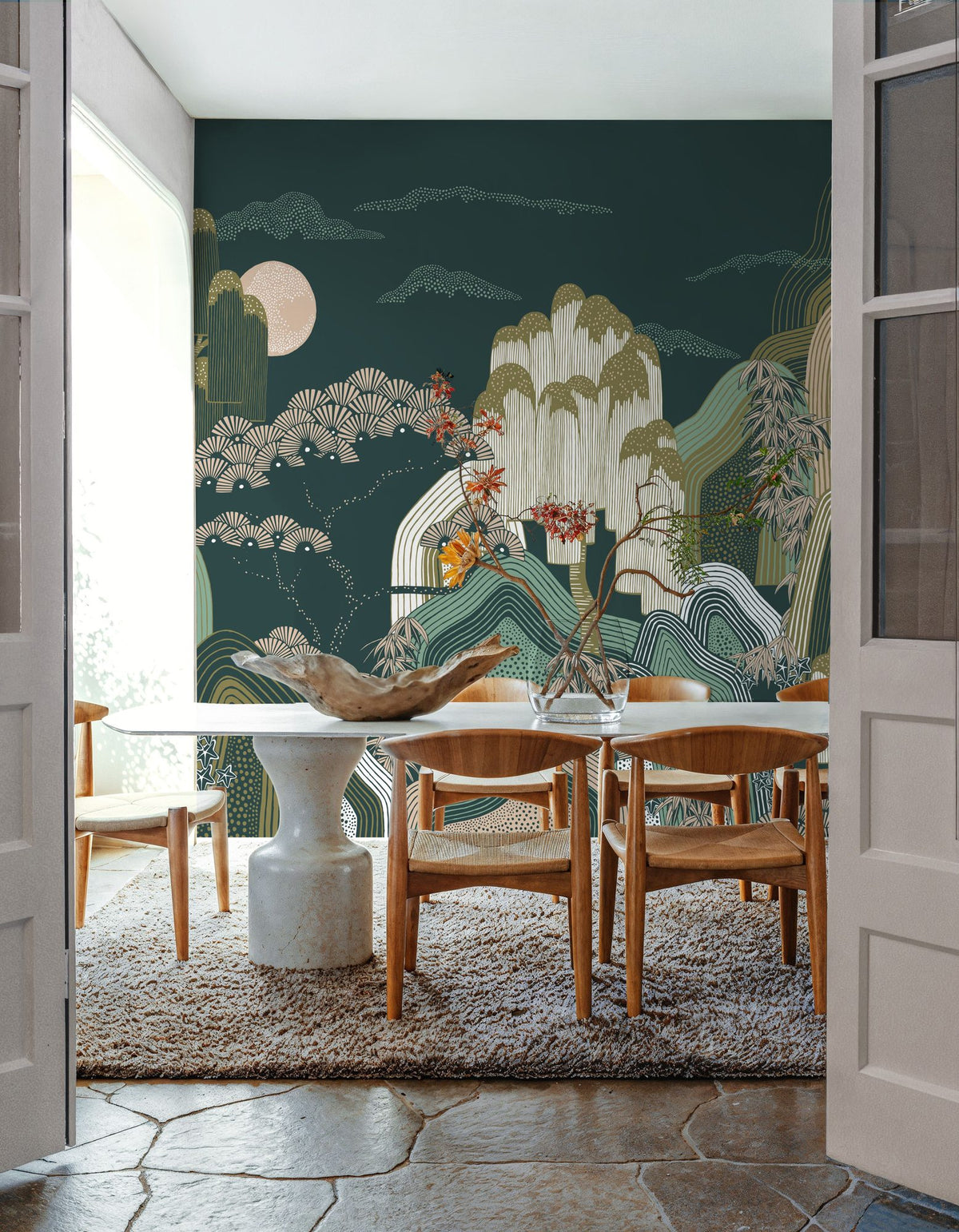 Whispers of the Mountain, Green Mural Wallpaper - room preview 02