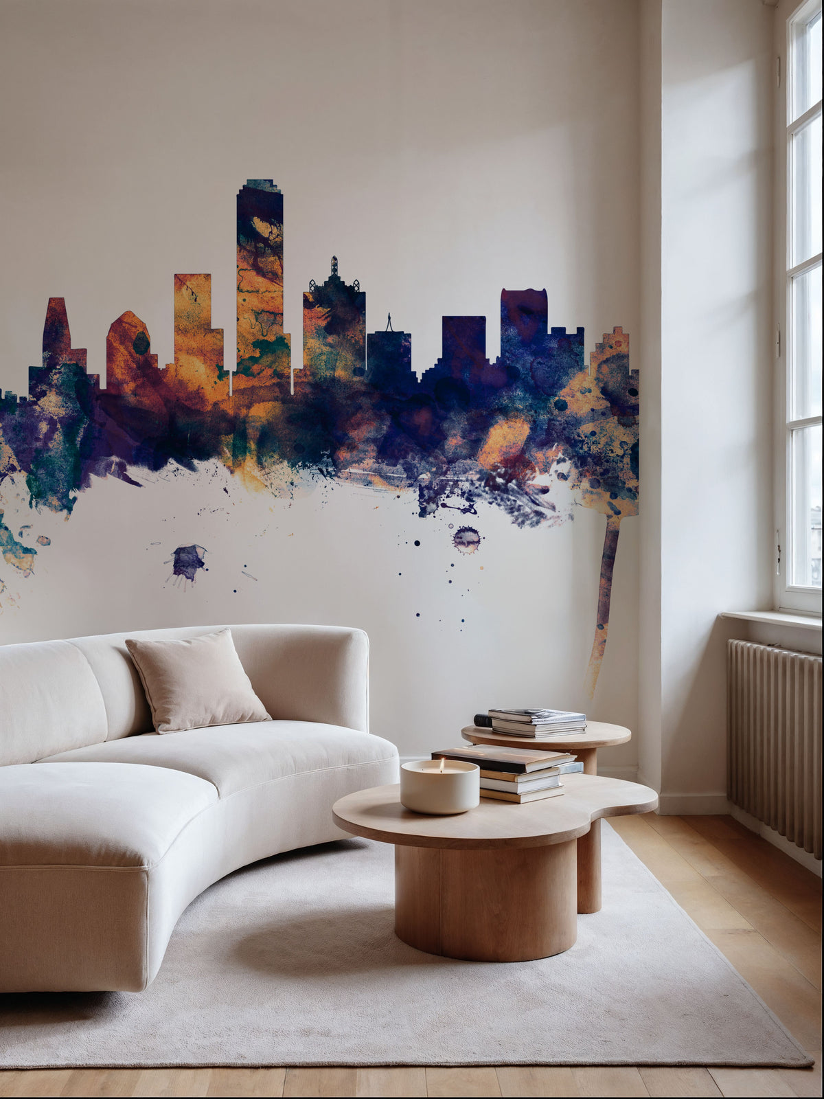 Dallas Skyline Blue & Bronze Mural Wallpaper - room preview 02
