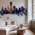 Dallas Skyline Blue & Bronze Mural Wallpaper - room preview 02