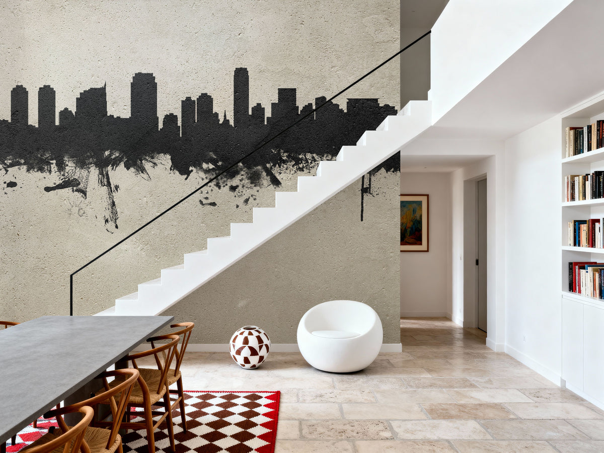 Jersey City New York Skyline Concrete Mural Wallpaper - room preview 02