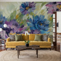 Bold Blue and Lavender Flowers Mural Wallpaper - room preview 02