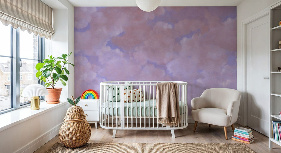 Cloud Wallpaper Mural – Sky Wall Mural – Painted Dreamy Clouds, Aura Indigo
