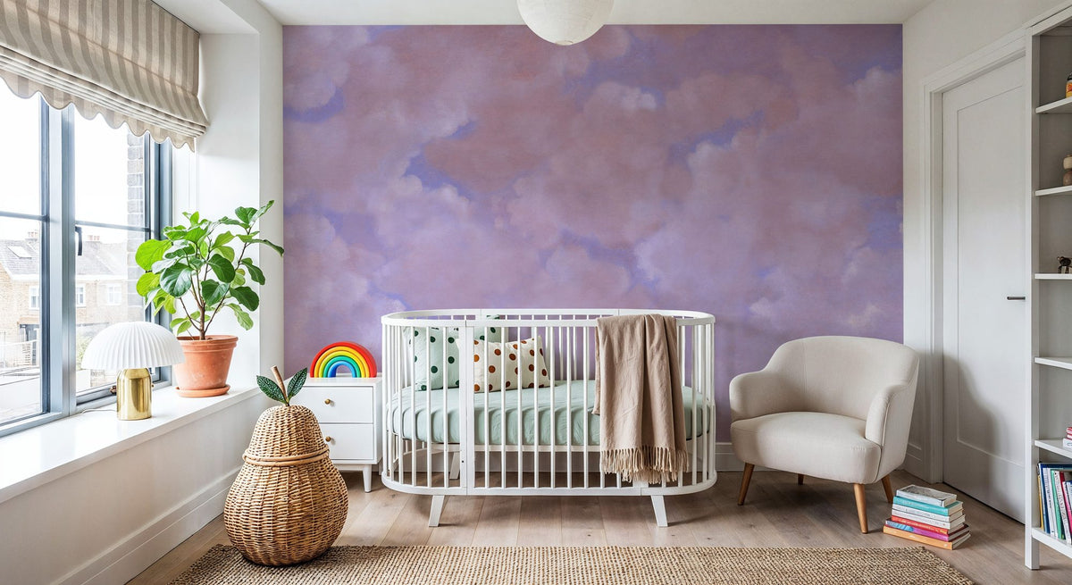 Painted Dreamy Clouds, Aura Indigo Mural Wallpaper - room preview 02