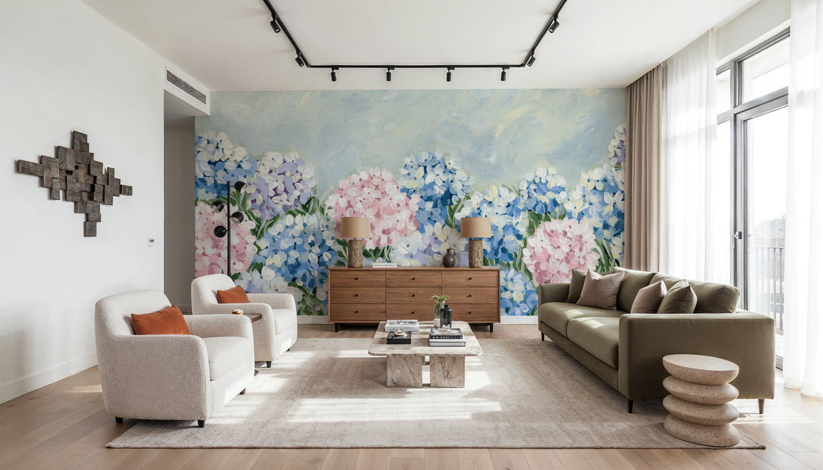 Hydrangea Meadow I Pink Mural Wallpaper - room preview 02