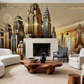 Golden City Skyline At Sunset in Art Deco Mural Wallpaper - room preview 02