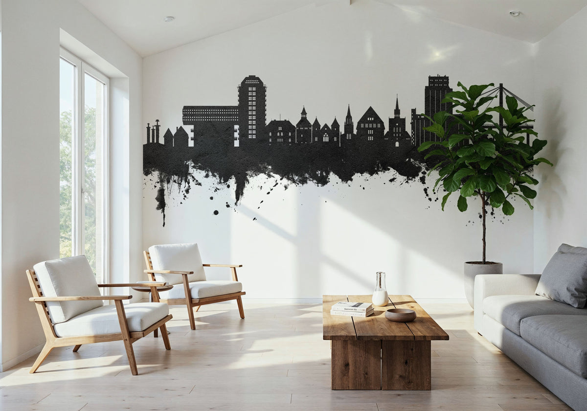 Stavanger Norway Skyline Black & White Mural Wallpaper - room preview 02