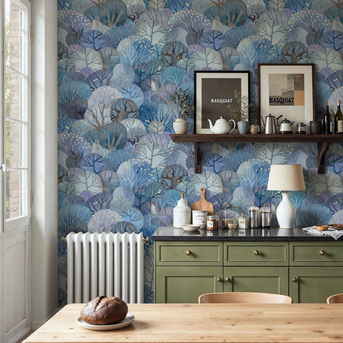 Fantasy Treetops, Blue Mural Wallpaper - room preview 02