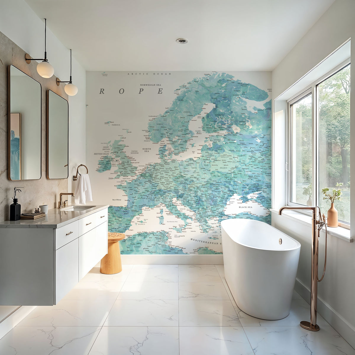 Europe Map Detailed - Maizah Mural Wallpaper - room preview 02