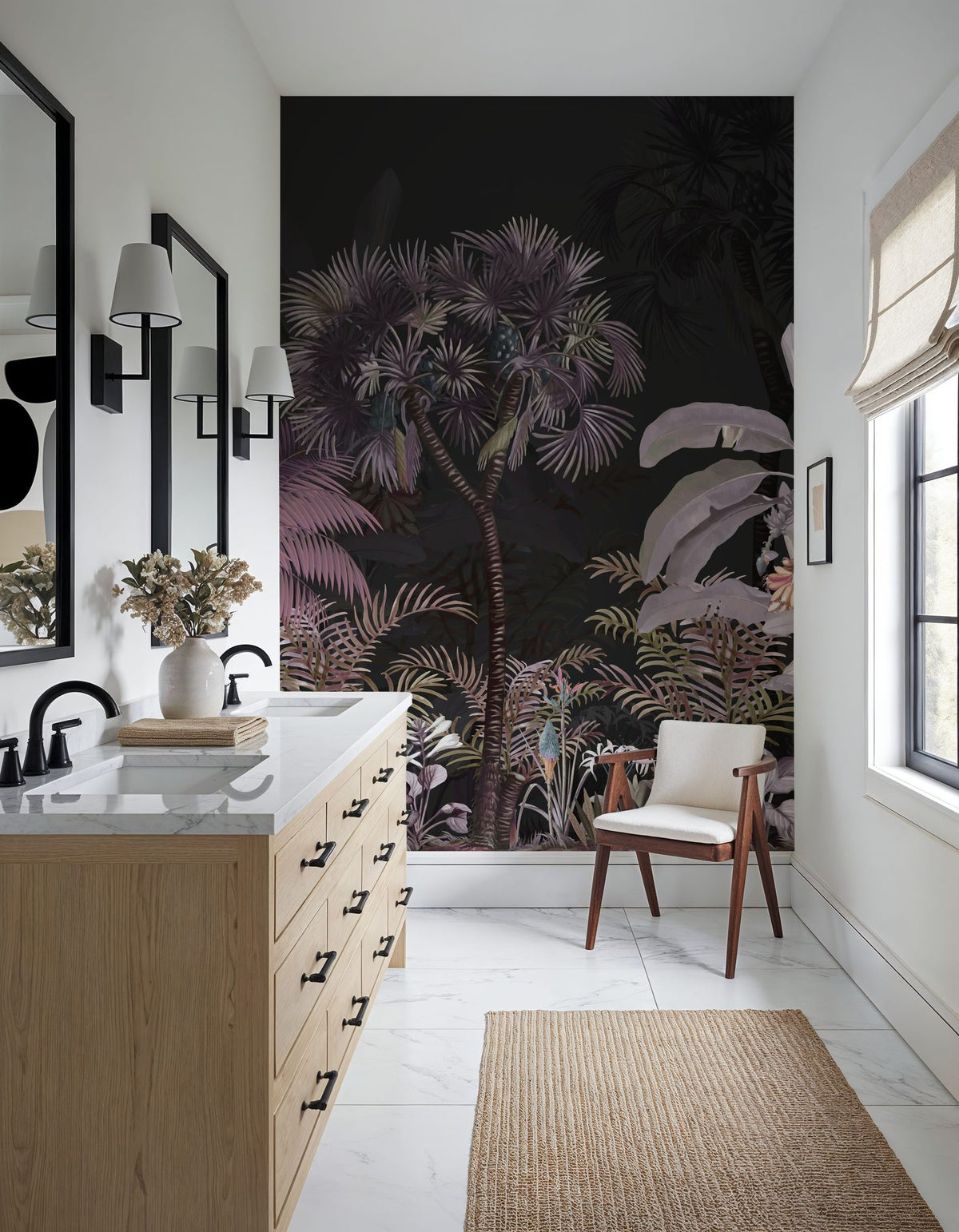 Tropical Forest Strolls Dark Purple Mural Wallpaper - room preview 02
