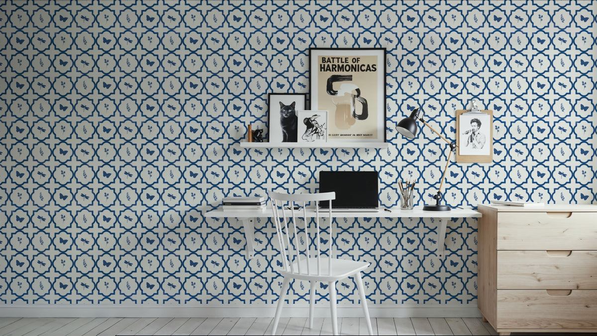 Blue Fields Dark Mural Wallpaper - room preview 02