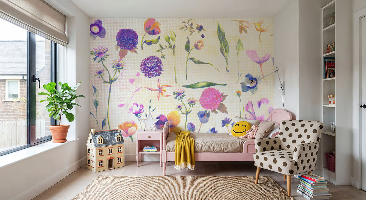 Floral Gaze, Cream Mural Wallpaper - room preview 02