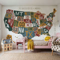 Letterpress USA Map Warm Mural Wallpaper - room preview 02
