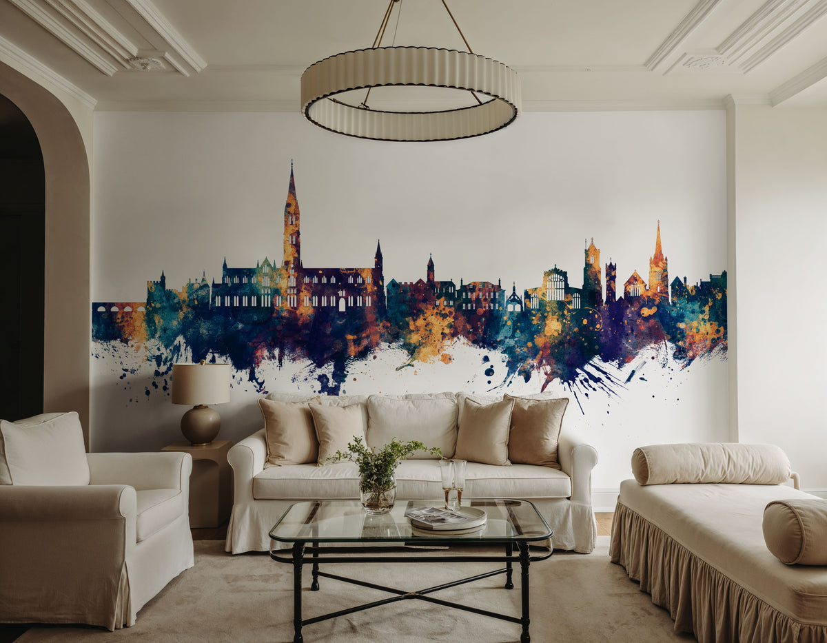 Salisbury England Skyline Blue & Bronze Mural Wallpaper - room preview 02