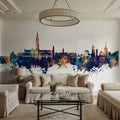 Salisbury England Skyline Blue & Bronze Mural Wallpaper - room preview 02