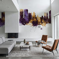 West Palm Beach Florida Skyline Purple & Gold Mural Wallpaper - room preview 02