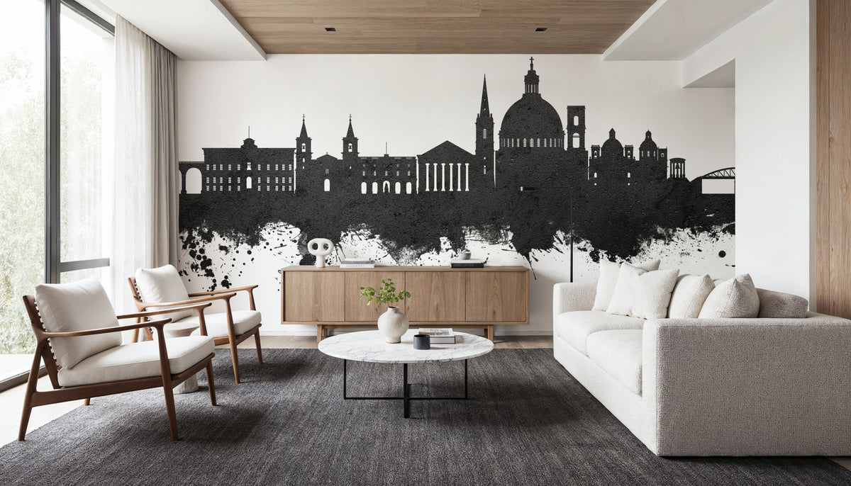 Valletta Malta Skyline Black & White Mural Wallpaper - room preview 02