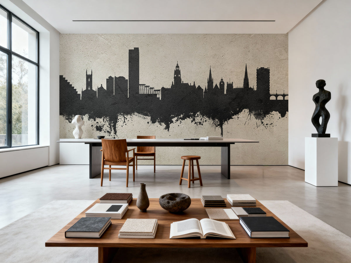 Sheffield England Skyline Concrete Mural Wallpaper - room preview 02