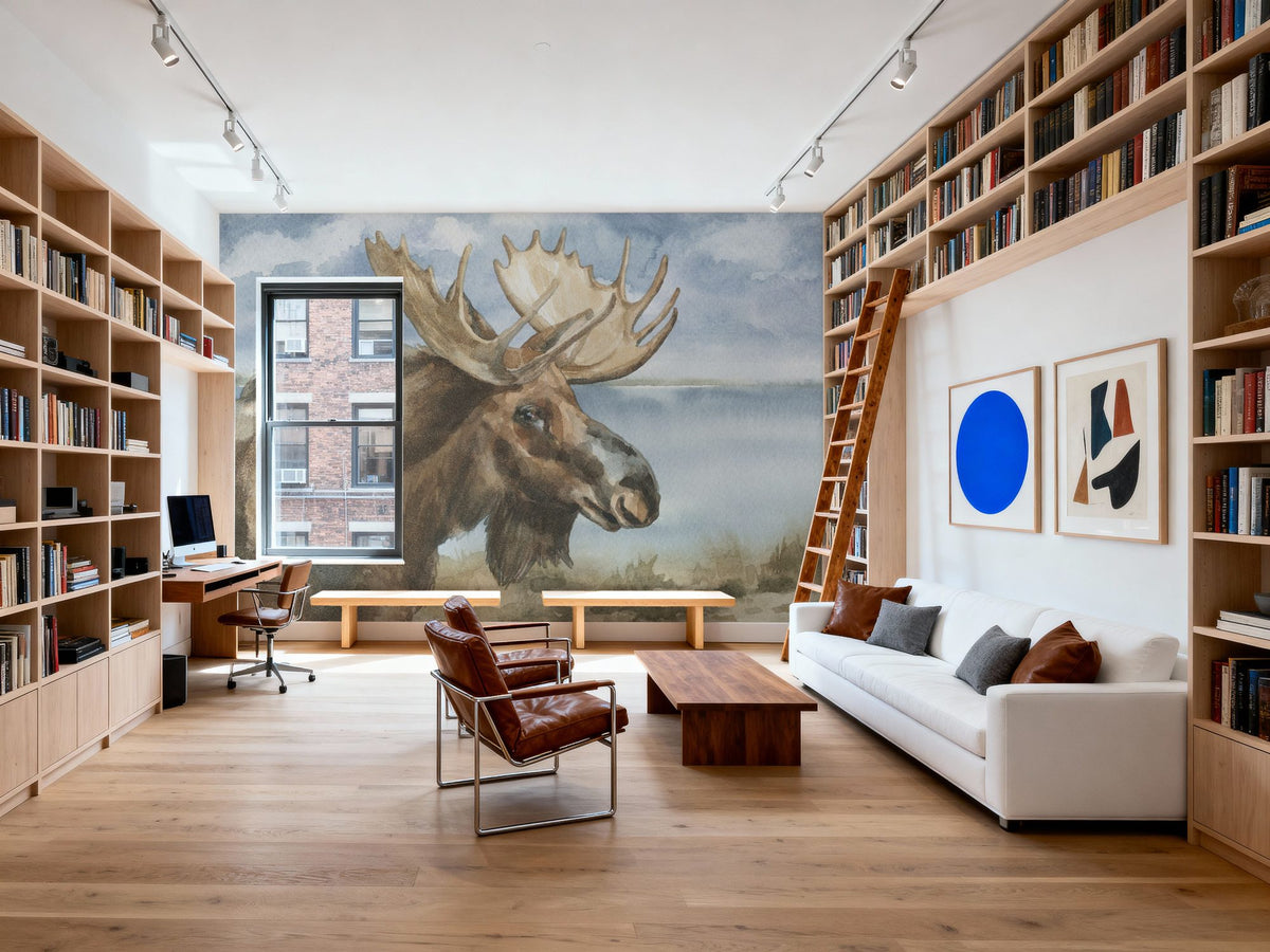 Moose by Lake Mural Wallpaper - room preview 02