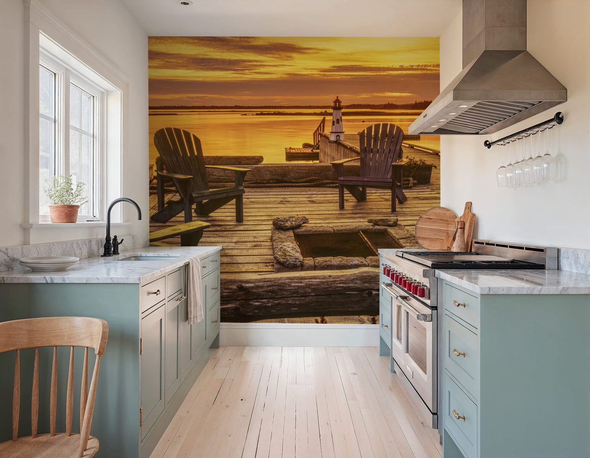 Wooden Pier At Sunset Mural Wallpaper - room preview 02