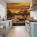 Wooden Pier At Sunset Mural Wallpaper - room preview 02
