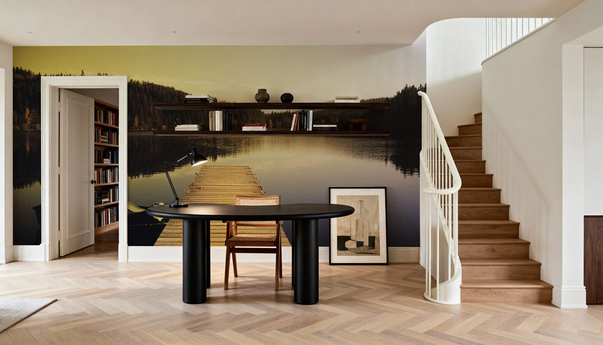 Autumn Harbor Reflection Mural Wallpaper - room preview 02